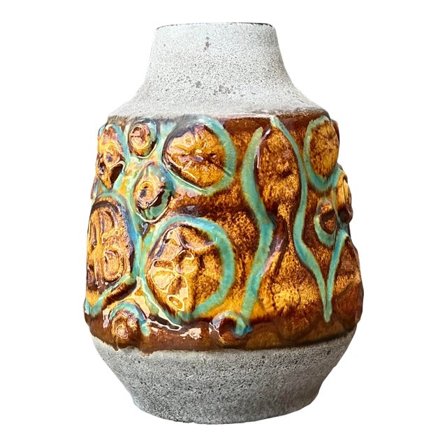 Vintage MCM West German Glazed Ceramic Vase For Sale