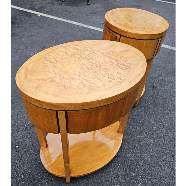 Late 20th Century Charles Pfister for Baker Furniture Primavera and Burl Oval Nightstands - a Pair For Sale In Washington DC - Image 6 of 12