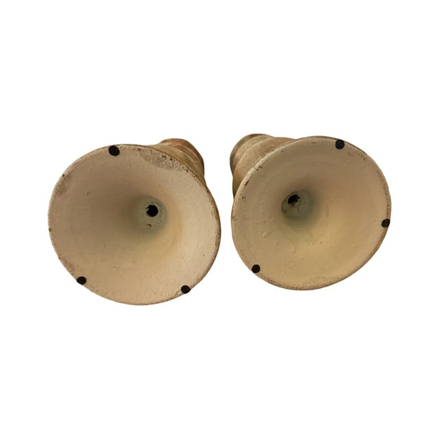 Monumental Vintage Terracotta Candlesticks Raised Rose Relief 15 Inch Pair For Sale In West Palm - Image 6 of 15