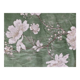 Acquitaine Belief Floral Linen Fabric Made in England in Green 1 Yard For Sale