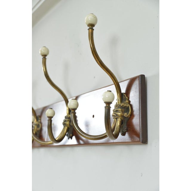 Brown Antique 19th Century Gothic Four Hat and Coat Hooks in Brass and Ceramic, 1890s For Sale - Image 8 of 18