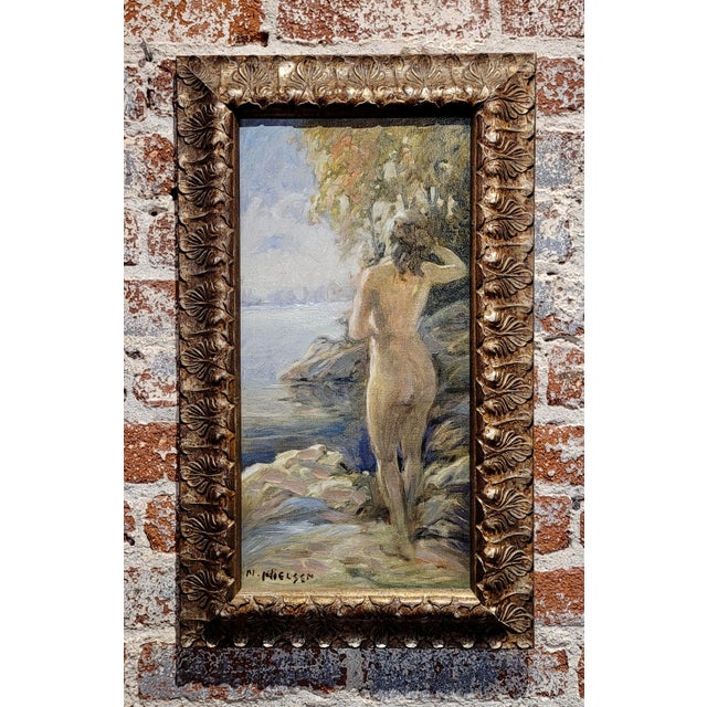Niels Peter Nielsen- Nude Female Bather by the River -1930s Oil Painting American expressionist - Oil painting on canvas -...