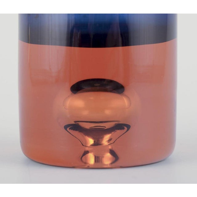 Swedish Art Glass Vase in Blue and Orange by Bo Borgström for Åseda, 1980s For Sale - Image 3 of 5