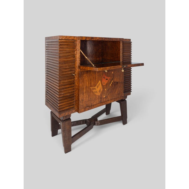 Metal Italian Art Deco Bar Cabinet with Inlaid Doors by Colli, 1940s For Sale - Image 7 of 18