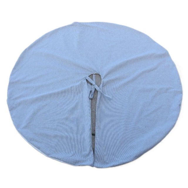 2020s French Blue & White Ticking Fabric Christmas Tree Skirt For Sale - Image 5 of 6