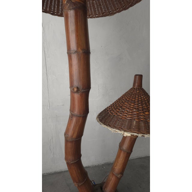Tribal 1950s Large Scale Bamboo Floor Lamp For Sale - Image 3 of 8