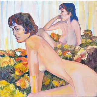 1980s "Nudes in Flowers of Michel" Figurative Oil Painting For Sale
