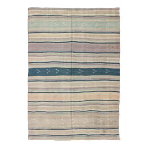 Mid 20th Century Turkish Vintage Flat-Weave Kilim With Striped Design and Tribal Motifs