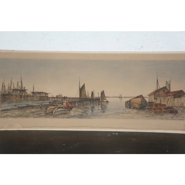 Late 19th Century Late 19th Century Antique Charles Frederick Mielatz Nautical Oldport Sailboat Harbor Etching 25" For Sale - Image 5 of 11