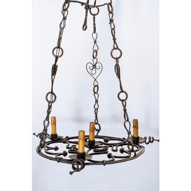 Gothic Early 20th Century Flat Base Wrought Iron Chandelier For Sale - Image 3 of 9