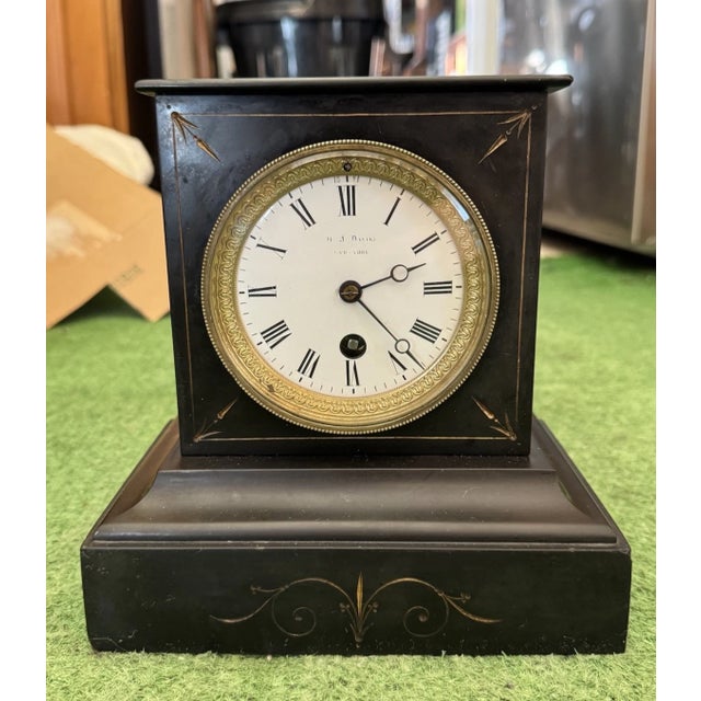 19th Century French Slate Stone Mantel Clock For Sale - Image 9 of 12