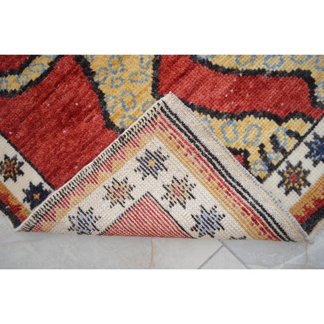 Quirky Lion Oushak Rug 3x5, Whimsical Folk Art Wool Rug, Terracotta Red Turkish Area Rug, Small Hand Knotted Leopard Rug for Entryway 3'5" X 5'1" For Sale - Image 15 of 16