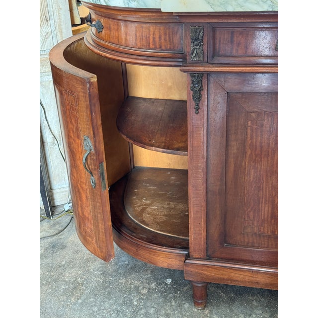Brown 1920s French Mahogany Marble Top Server With Rounded Ends For Sale - Image 8 of 11