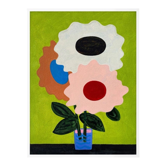 Spring Flowers by Jelly Chen in White Framed Paper, Large Art Print For Sale