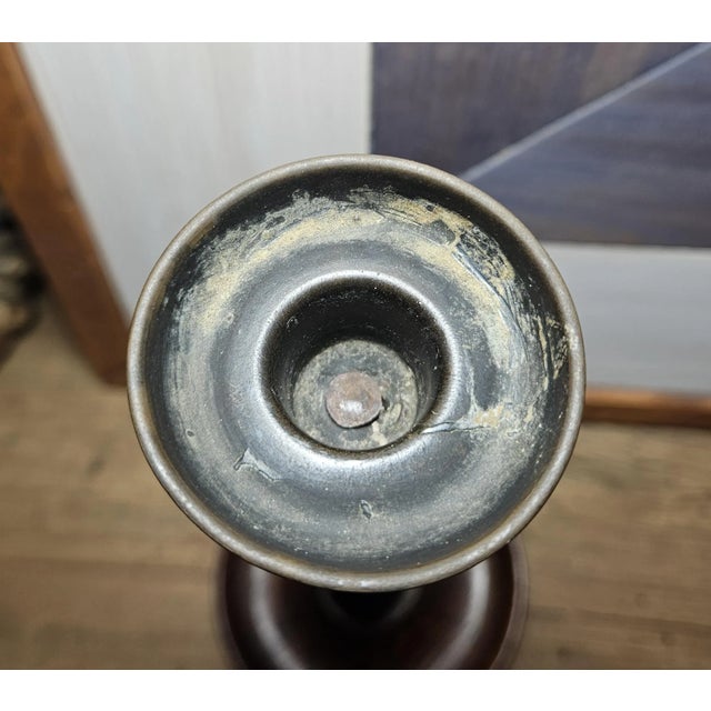 Wood Pair of Antique English Oak Barley Twist Candlesticks For Sale - Image 7 of 14