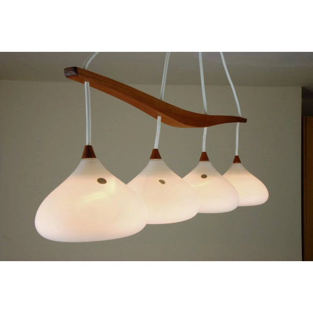 Brown Teak and Glass Hanging Lamp, 1960s For Sale - Image 8 of 10