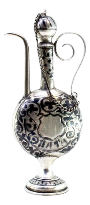 Nickel-Plated Silver Perfume Bottle with Engravings and Monogram Card