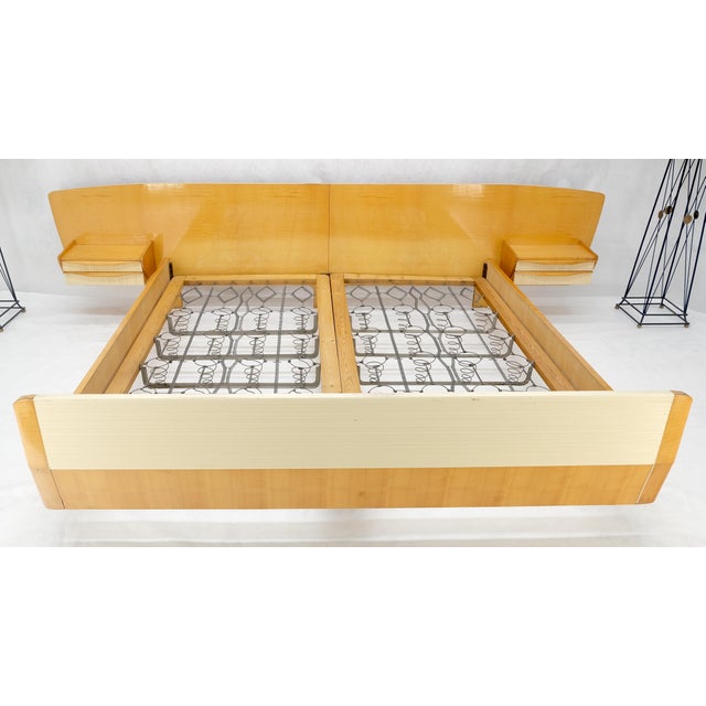 Swedish Mid Century Blond Birch King Headboard Bed Night Stands Box Spring NICE!