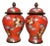 Pair of Vintage Chinese Cloisonné Red Ground "Crane & Clouds" Covered Jars - 2570g For Sale