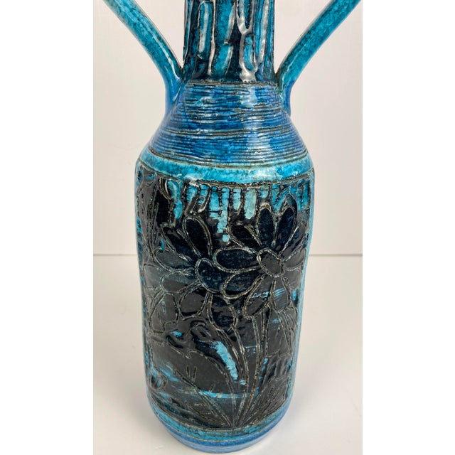 Ceramic Accolay Style Ceramic Vase With Handles, Large Blue Vase Att. To Accolay Pottery For Sale - Image 7 of 7