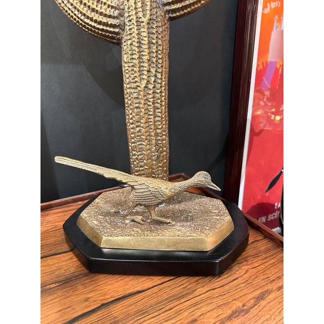 Metal 1970s Large Brass Saguaro Cactus Sculpture Lamp For Sale - Image 7 of 12
