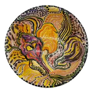 Floral Polka Dot Ceramic Bowl in Style of Georgia O’Keefe by Folk Artist Virginia Hott Kellogg