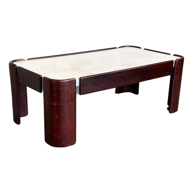 Mid-Century Modern Rectangular Table with Curved Legs and White Top For Sale