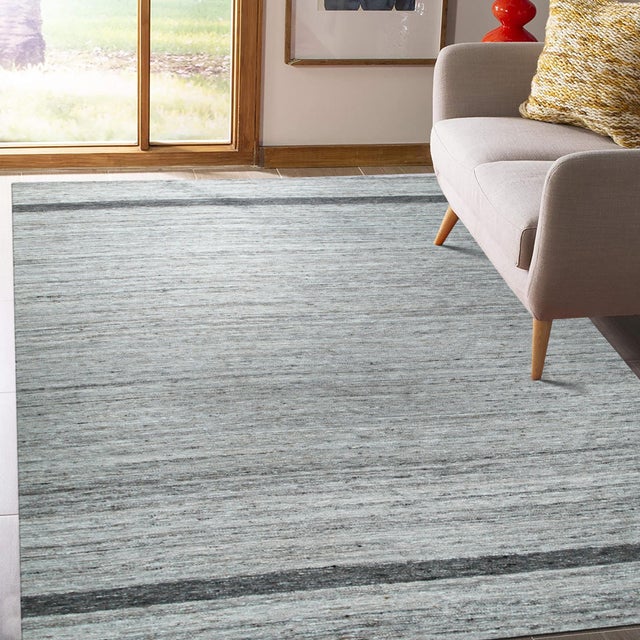 Gray 6x9 Lila Violet Light Gray Solid Open Field Flatweave Wool Carpet Rug For Sale - Image 8 of 9