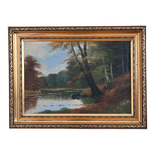 Vintage Original Landscape Oil Painting, Signed Farmhouse Art For Sale