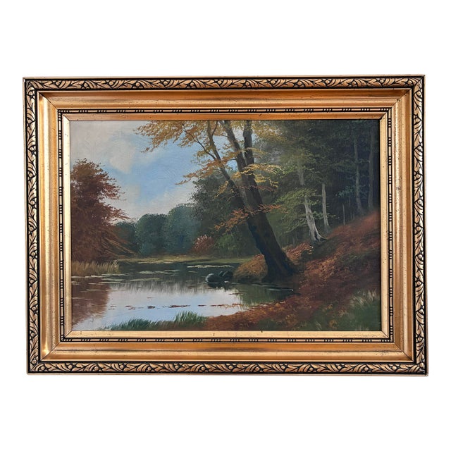 Vintage Original Landscape Oil Painting, Signed Farmhouse Art For Sale