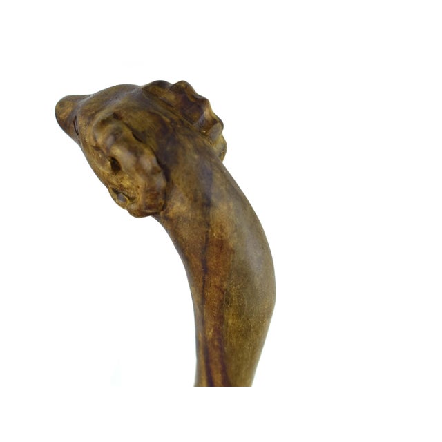 Wood Antique Hand Carved Folk Art Ram Head Wooden Walking Cane For Sale - Image 7 of 9