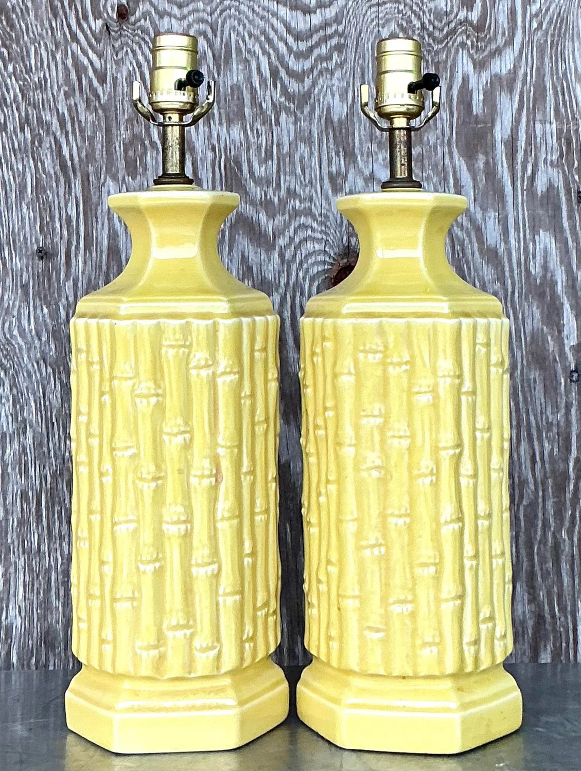 Vintage Coastal Glazed Ceramic Bamboo Lamps - a Pair — additional photo 1