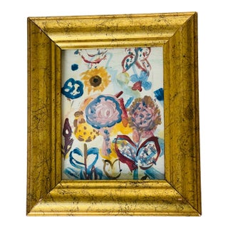 1960s Small Original Abstract Art Painting in Gold Frame For Sale
