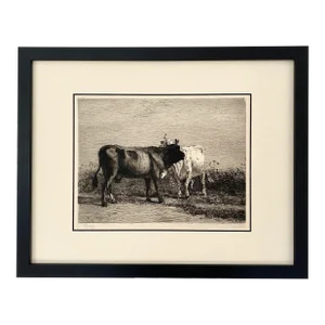 William Merritt Chase (American, 1849 – 1916) - (After) Constantine Troyon's "Cattle" Etching, Signed (1887)