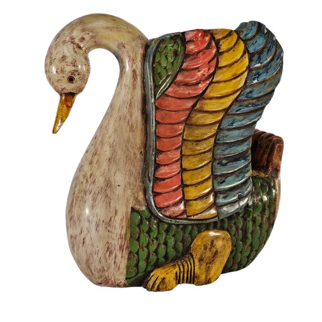 Late 20th-Century Mexican Hand-Carved Painted Wood Swan Sculpture, Folk Art 15" For Sale In San Francisco - Image 6 of 12