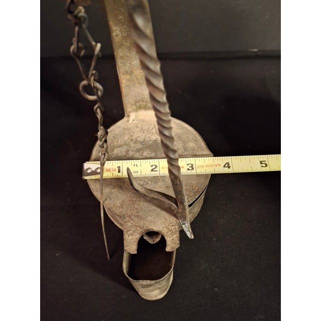 Large Antique Colonial Tin Betty Lamp Wrought Iron Twist Hook Wick Pick C 1820 For Sale - Image 17 of 18