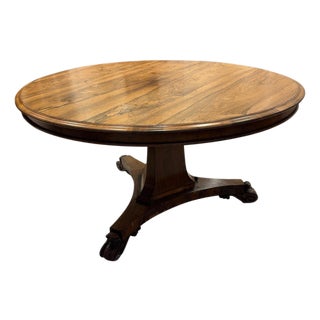 Mid 20th Century Large English Oak Round Pedestal Dining Table With Carved Scroll Feet For Sale