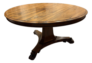Mid 20th Century Large English Oak Round Pedestal Dining Table With Carved Scroll Feet