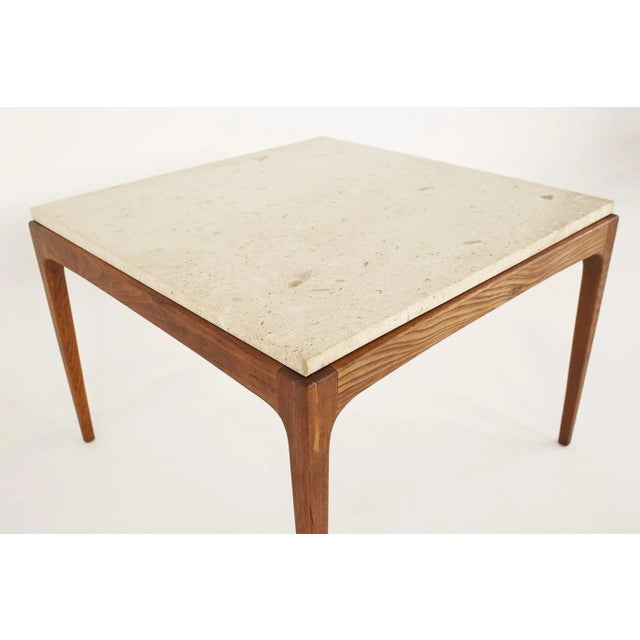 Wood Lane Rhythm Mid Century Travertine Top Square Coffee Table For Sale - Image 7 of 10