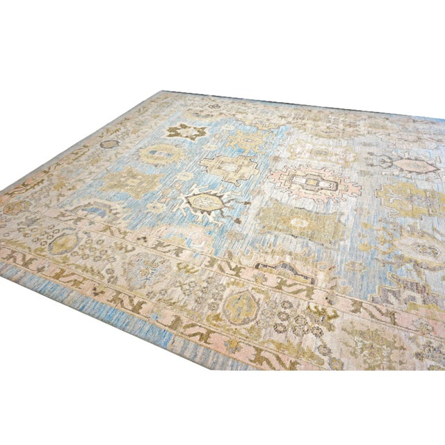 Textile 21st Century Turkish Oushak Wool 11x17 Light Blue,Yellow & Ivory Handmade Area Rug #1144131 For Sale - Image 7 of 13