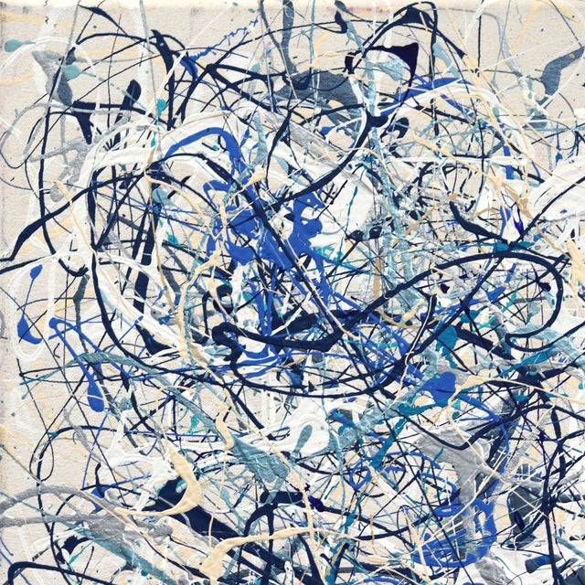 Abstract Cooler Heads Prevail - Large Abstract Expressionist Textural Painting in Blue Original Artwork by Marc Raphael For Sale - Image 3 of 8