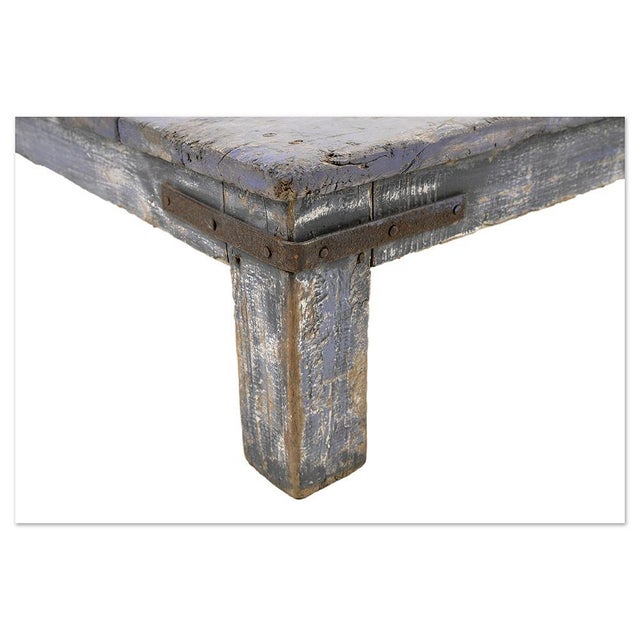 Wooden Coffee Table with Blue Patina For Sale - Image 3 of 6