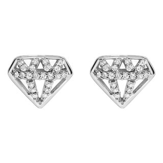 Sterling Silver 1/6 Cttw Diamond Motif Stud Earrings For Sale