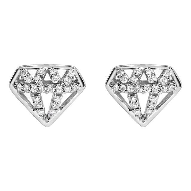 Sterling Silver 1/6 Cttw Diamond Motif Stud Earrings For Sale