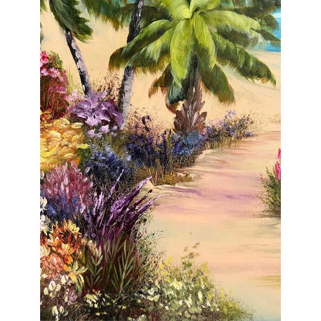 Vintage Signed M. Bryson Tropical Beach Palm Tree Landscape Painting, Framed For Sale - Image 11 of 17