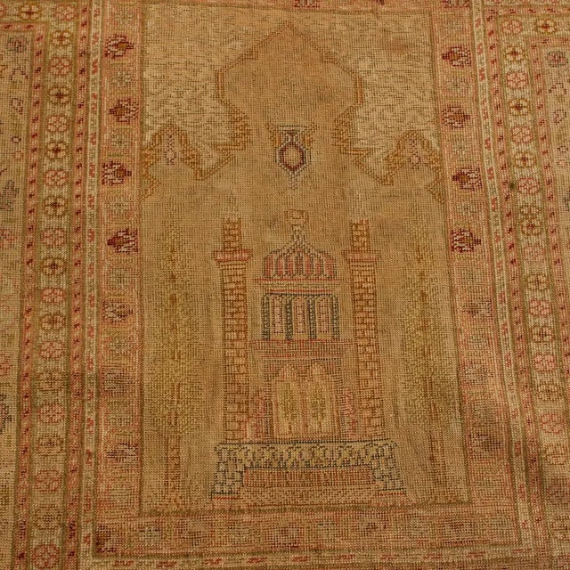Antique Kayseri Beige and Mauve Silk Rug With Garden Field Design For Sale In New York - Image 6 of 10