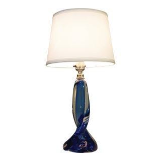 1960s Mid Century Modern Val St Lambert Signed Belgium Marine Swirl Solid Blown Art Glass Table Lamp Murano For Sale