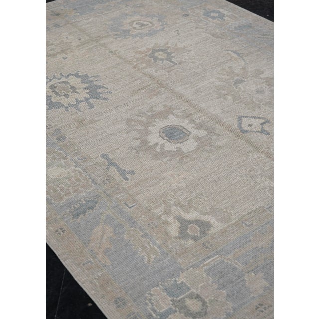 Gray Turkish Oushak Rug Soft Gray and Blue Tones Handwoven Wool Rug 5' X 7'1" For Sale - Image 8 of 10
