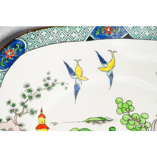 19th Century English Hand Painted Square Antique Porcelain Cake Plate Ye Olde Willow Crown Staffordshire Asian Chinoiserie Tiffany & Co Home Decor For Sale - Image 5 of 16