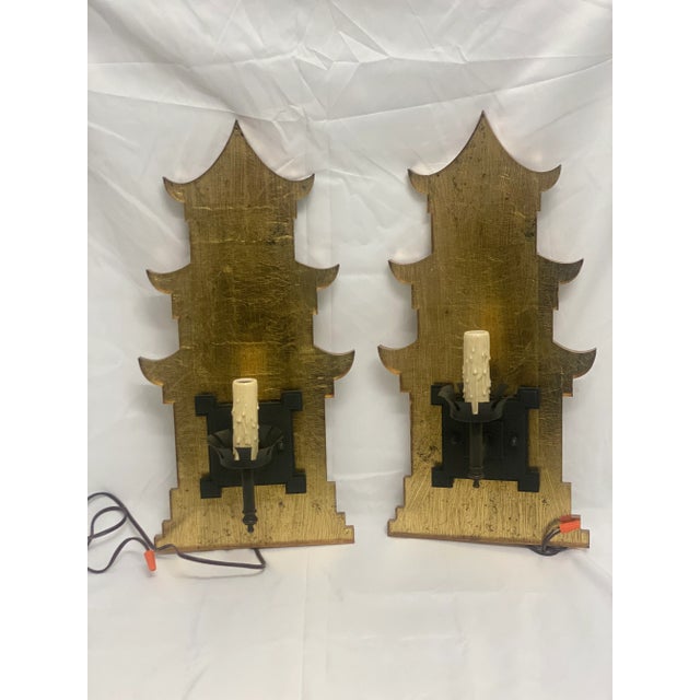 Ornamental & Decorative Materials Gold Leaf Pagoda Sconces - a Pair For Sale - Image 7 of 7